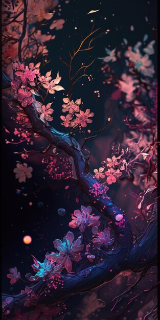Una foto di un ramo con fiori rosa