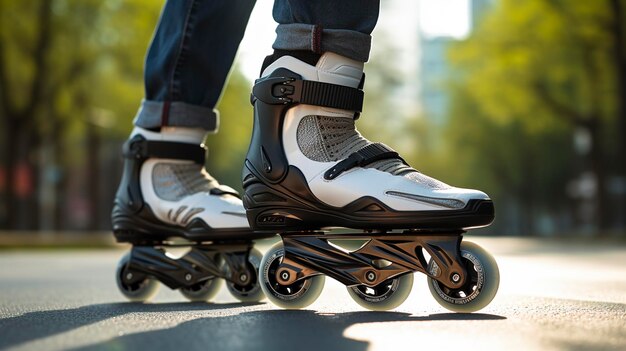 Una foto di un rollerblading in un parco