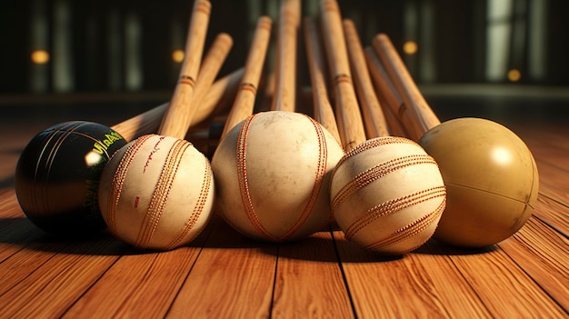 Una foto di un set di mazze e palle da cricket