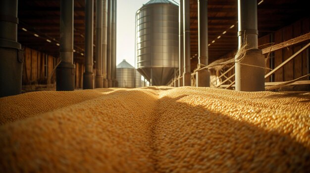 Una foto di un silo che si riempie di grano appena raccolto