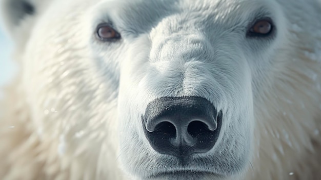 Una foto di un sorprendente primo piano del naso di un orso polare