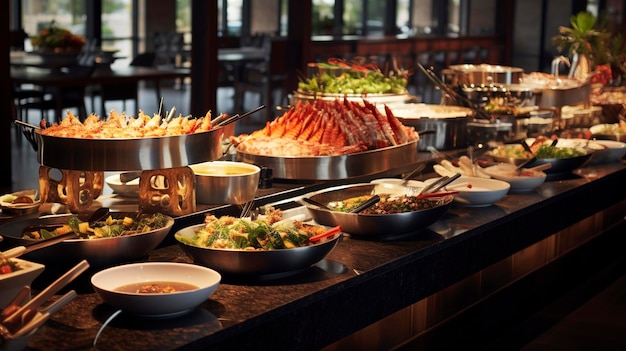 Una foto di un tavolo da buffet di un ristorante con cucina internazionale