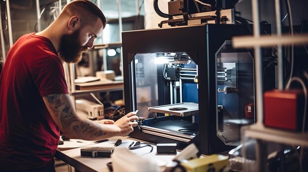 Una foto di un tecnico che calibra una stampante 3D
