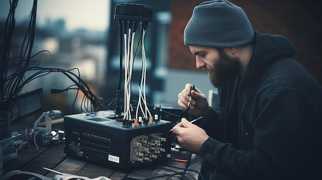 Una foto di un tecnico che configura una rete wireless