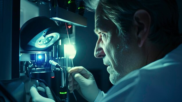 Una foto di un tecnico che regola un laser per la correzione della cornea