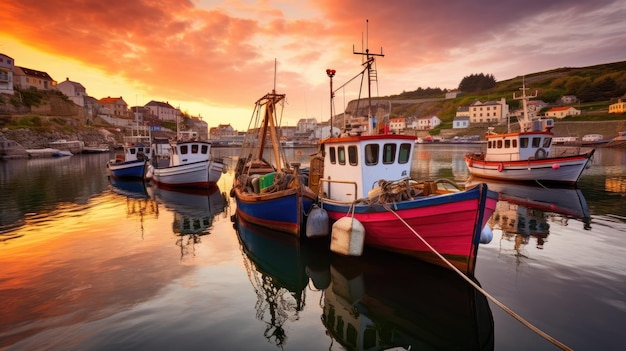 Una foto di un tradizionale villaggio di pescatori con barche colorate nel porto