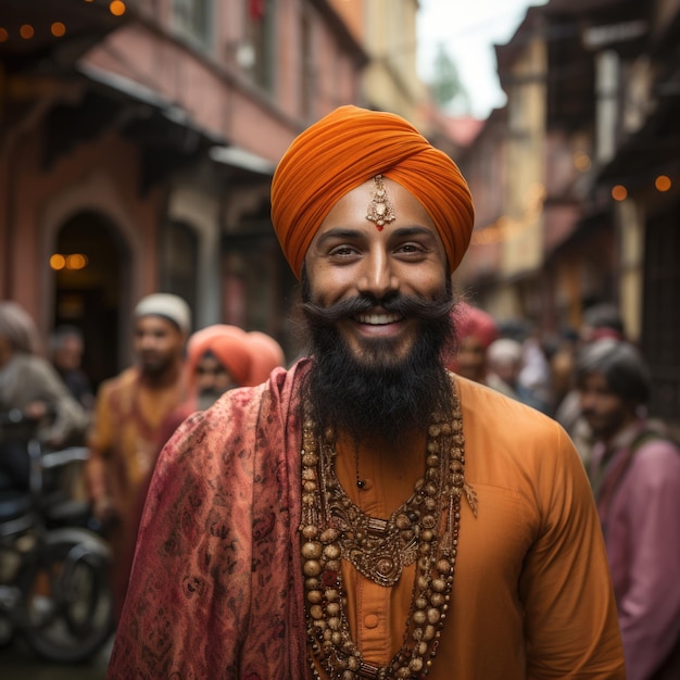 Una foto di un uomo sulla strada uomo indù o concetto di uomo indiano IA generativa