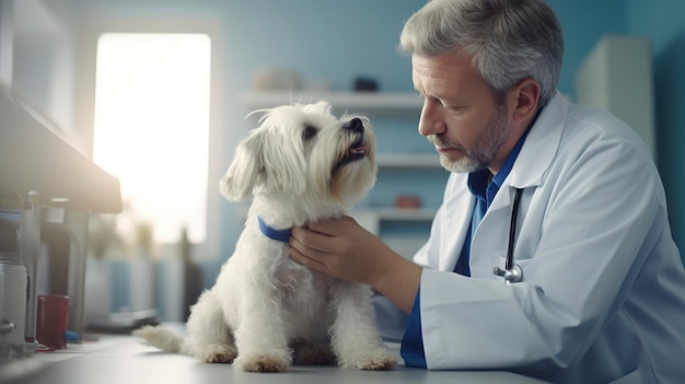Una foto di un veterinario che fornisce un trattamento dermatologico a un animale domestico