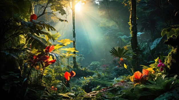 Una foto di un vibrante terreno di foresta pluviale insetti colorati