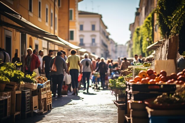 Una foto di un vivace mercato di strada a Roma