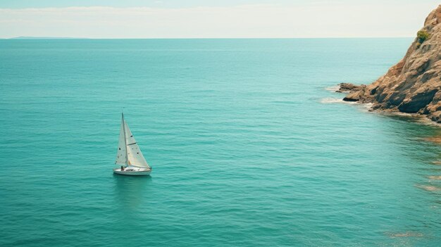 una foto di una barca a vela turchese che naviga su un mare tranquillo