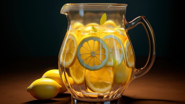 Una foto di una brocca di limonata fredda