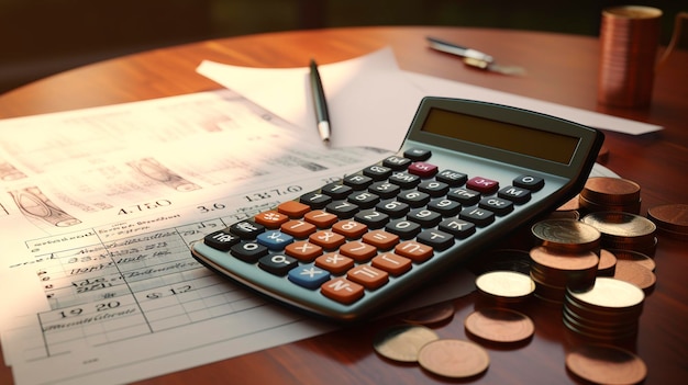 Una foto di una calcolatrice e documenti finanziari