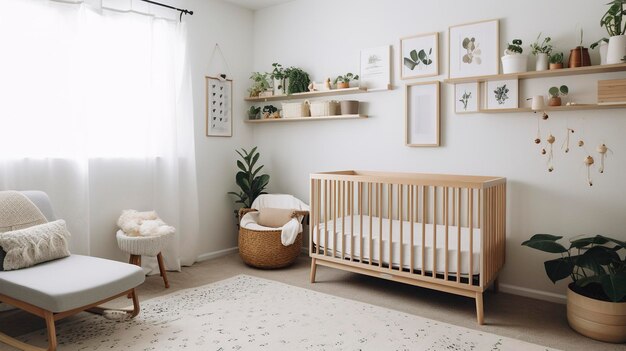 Una foto di una cameretta minimalista con elementi essenziali per il bambino