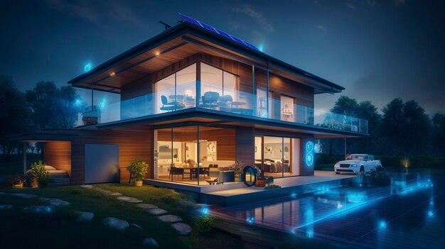 Una foto di una casa intelligente ed efficiente dal punto di vista energetico