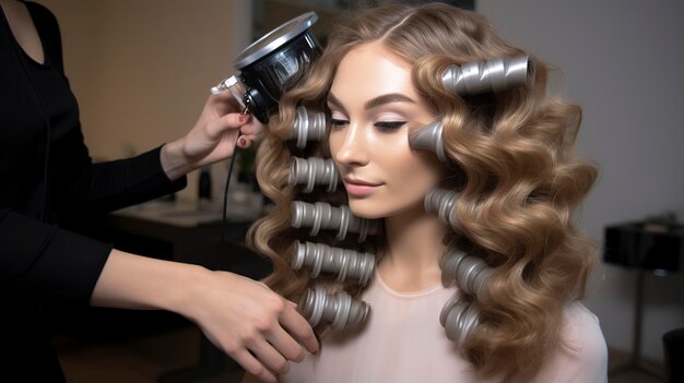 Una foto di una cliente che si fa acconciare i capelli per un'occasione speciale