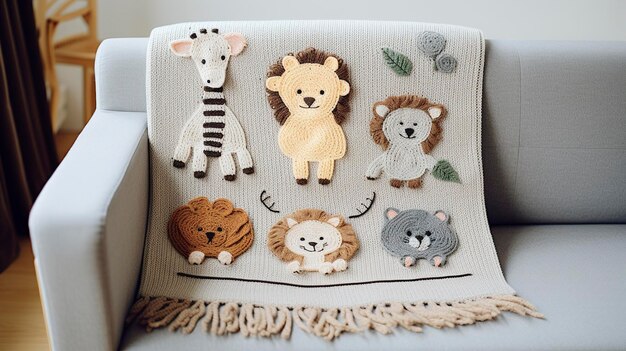 Una foto di una coperta per bambini a maglia a mano