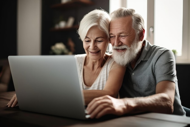 Una foto di una coppia affettuosa che usa un portatile per effettuare pagamenti online