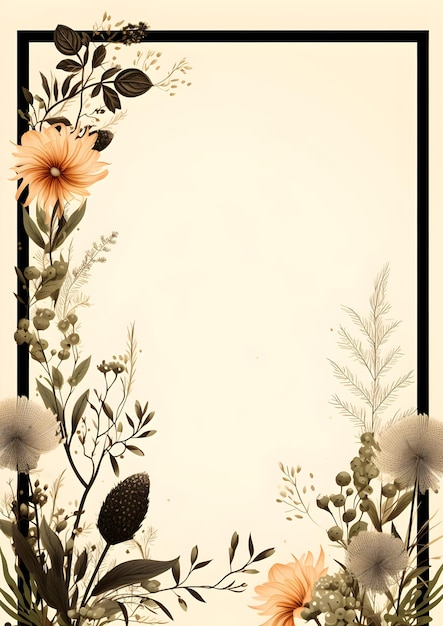 una foto di una cornice con fiori su di esso Sfondo astratto fogliame avorio con spazio negativo per