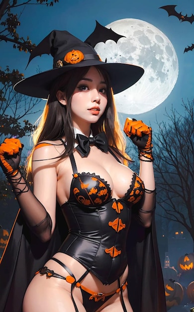 una foto di una donna che indossa abiti da Halloween