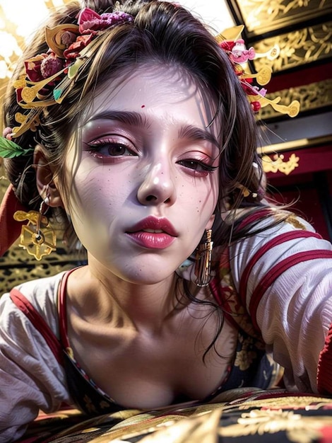 una foto di una donna che indossa un kimono giapponese