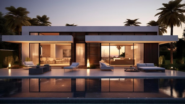 Una foto di una elegante casa moderna minimale mediterranea