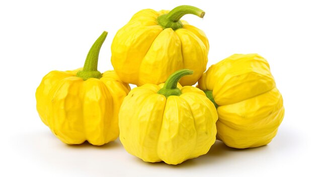 Una foto di una foto a figura intera di zucca pattypan