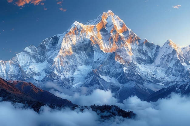 Una foto di una maestosa catena montuosa con le sue cime coperte di neve