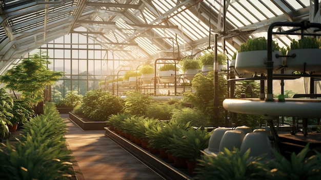 Una foto di una moderna serra per la coltivazione delle piante