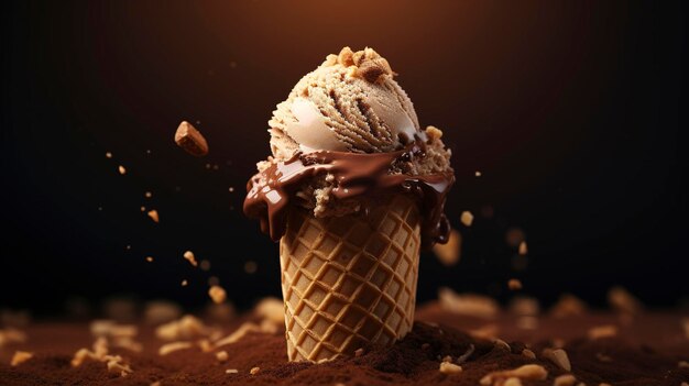 Una foto di una palla di gelato di noccioline al cioccolato