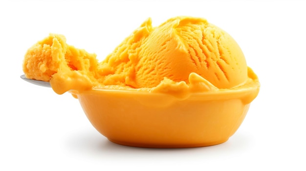 Una foto di una palla di sorbetto di mango a tutta lunghezza