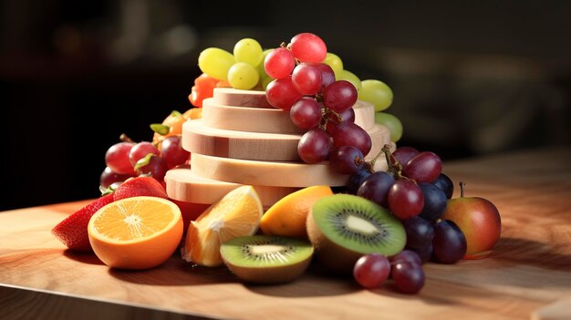 Una foto di una pila di frutta mista a fette