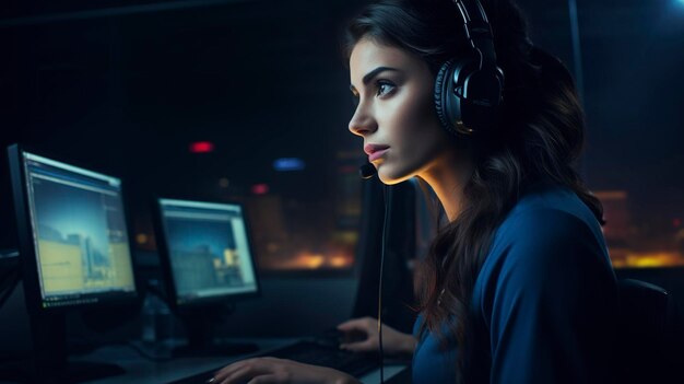 Una foto di una ragazza che lavora diligentemente come call center