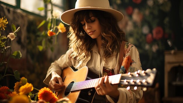 una foto di una ragazza che suona la chitarra