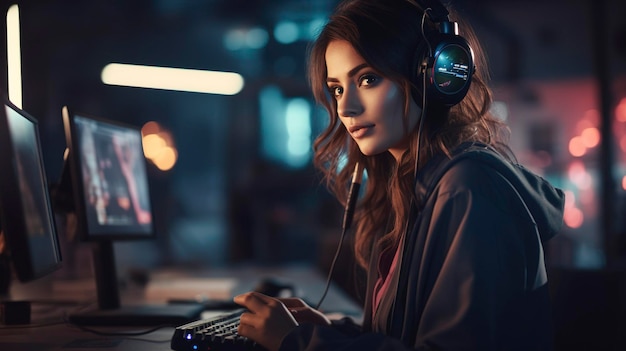 Una foto di una ragazza elegante che lavora come dispatcher