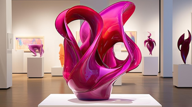 una foto di una scultura astratta magenta in un museo d'arte moderna