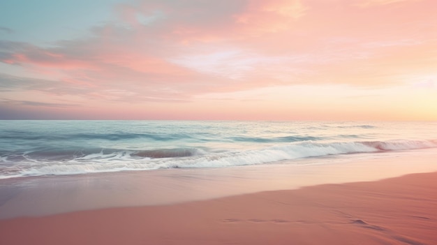 Una foto di una spiaggia tranquilla al tramonto sullo sfondo di un oceano calmo