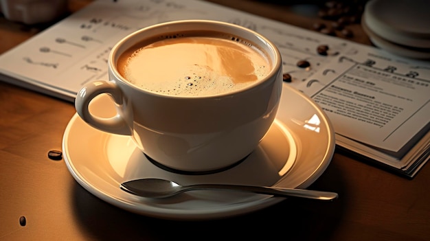 Una foto di una tazza di caffè su un sottomarino con note