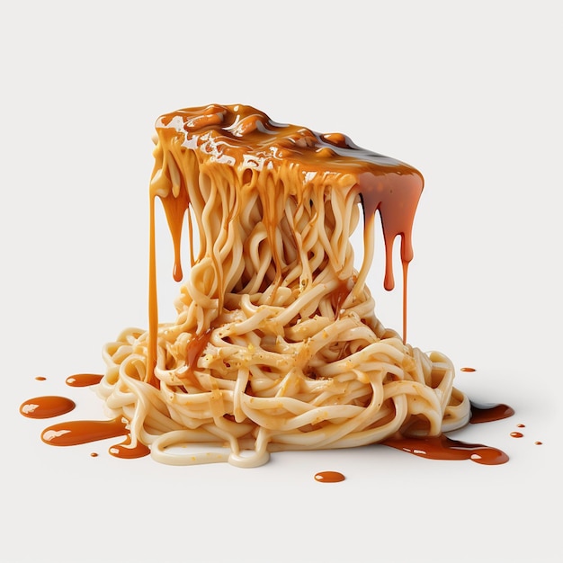 Una foto di uno spaghetti con una salsa marrone su di esso