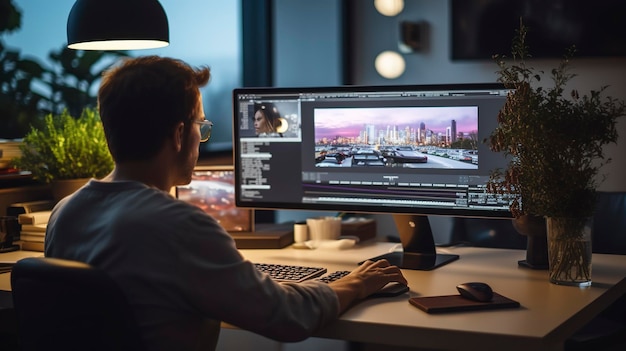 Una foto di uno studente che guarda video didattici su un computer