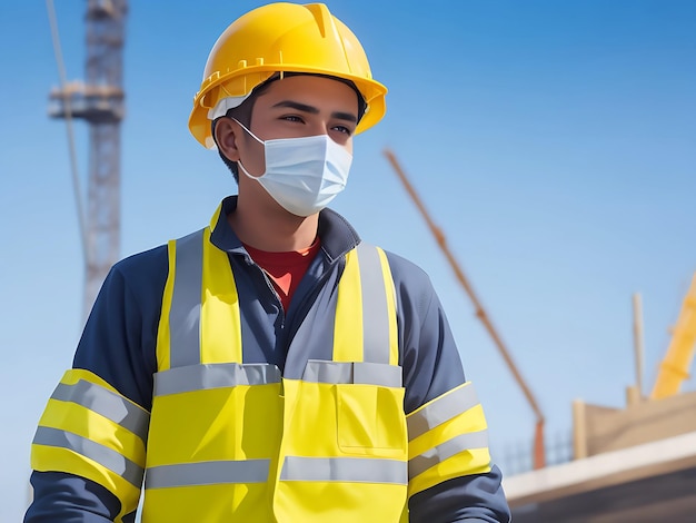 Una foto frontale di un lavoratore edile single