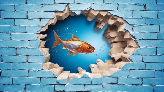 una foto gratis di pesce reso 3d sul muro