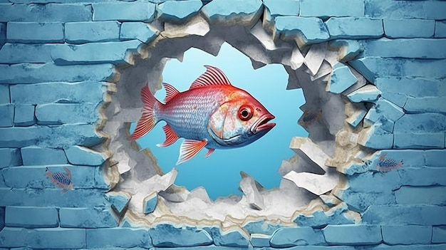 una foto gratis di pesce reso 3d sul muro