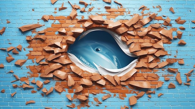 una foto gratis di pesce reso 3d sul muro