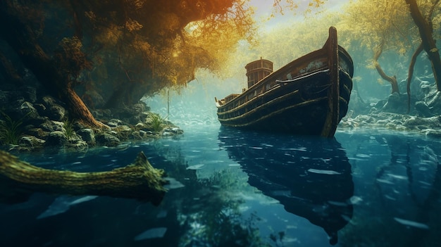 una foto gratis di vecchia nave in acqua nella giungla