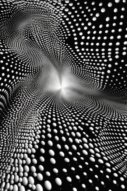 una foto in bianco e nero di un disegno a spirale con punti generativi ai