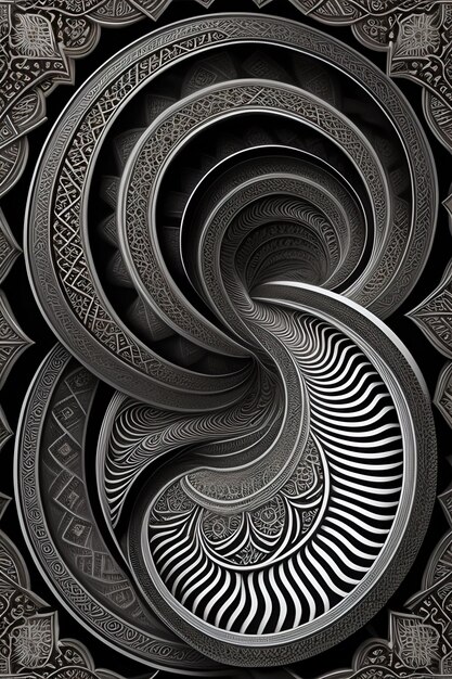 Una foto in bianco e nero di un disegno a spirale.