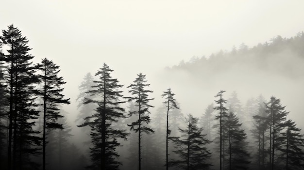 Una foto in bianco e nero di un lago con alberi