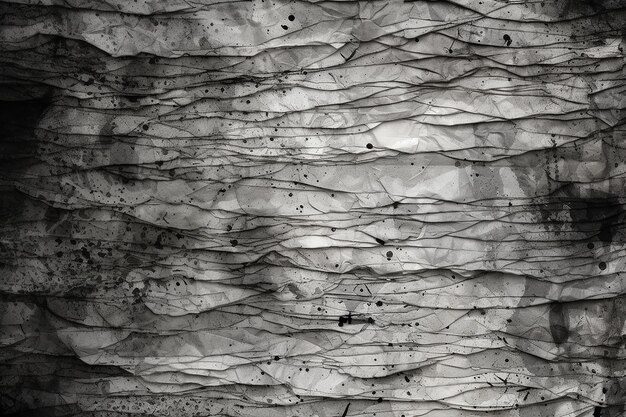 Una foto in bianco e nero di un muro coperto di carta bianca