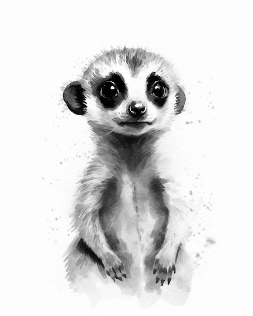 Una foto in bianco e nero di un piccolo animale con i grandi occhi generativi ai